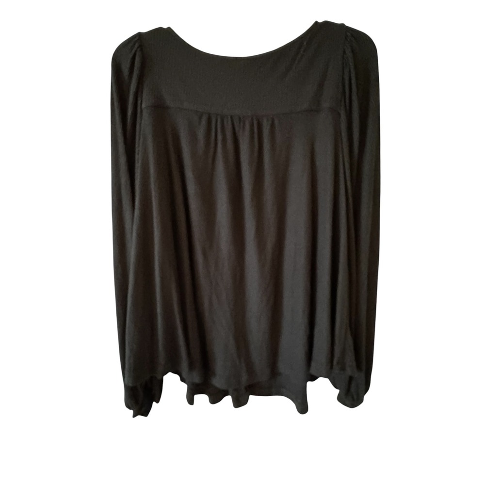 Free People Black Ribbed Knit Henley Puff Sleeve Peasant Top Small - Picture 2 of 9